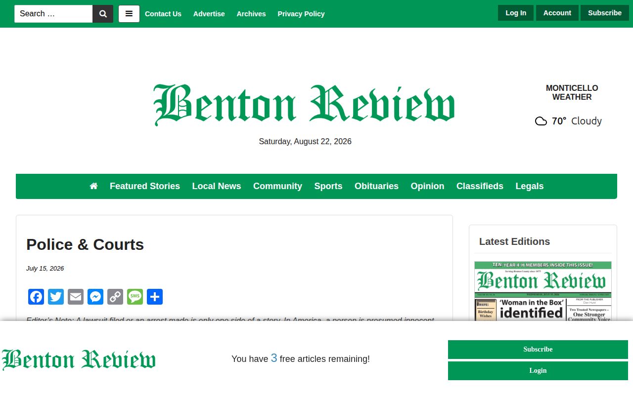 Benton County crime news in the Benton Review Police and Courts jail log