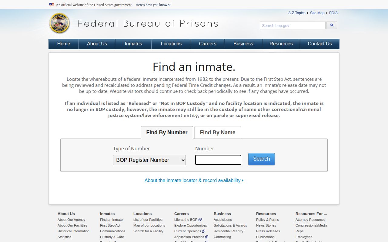 Federal Bureau of Prisons locator for federal Benton County crime news follow-up