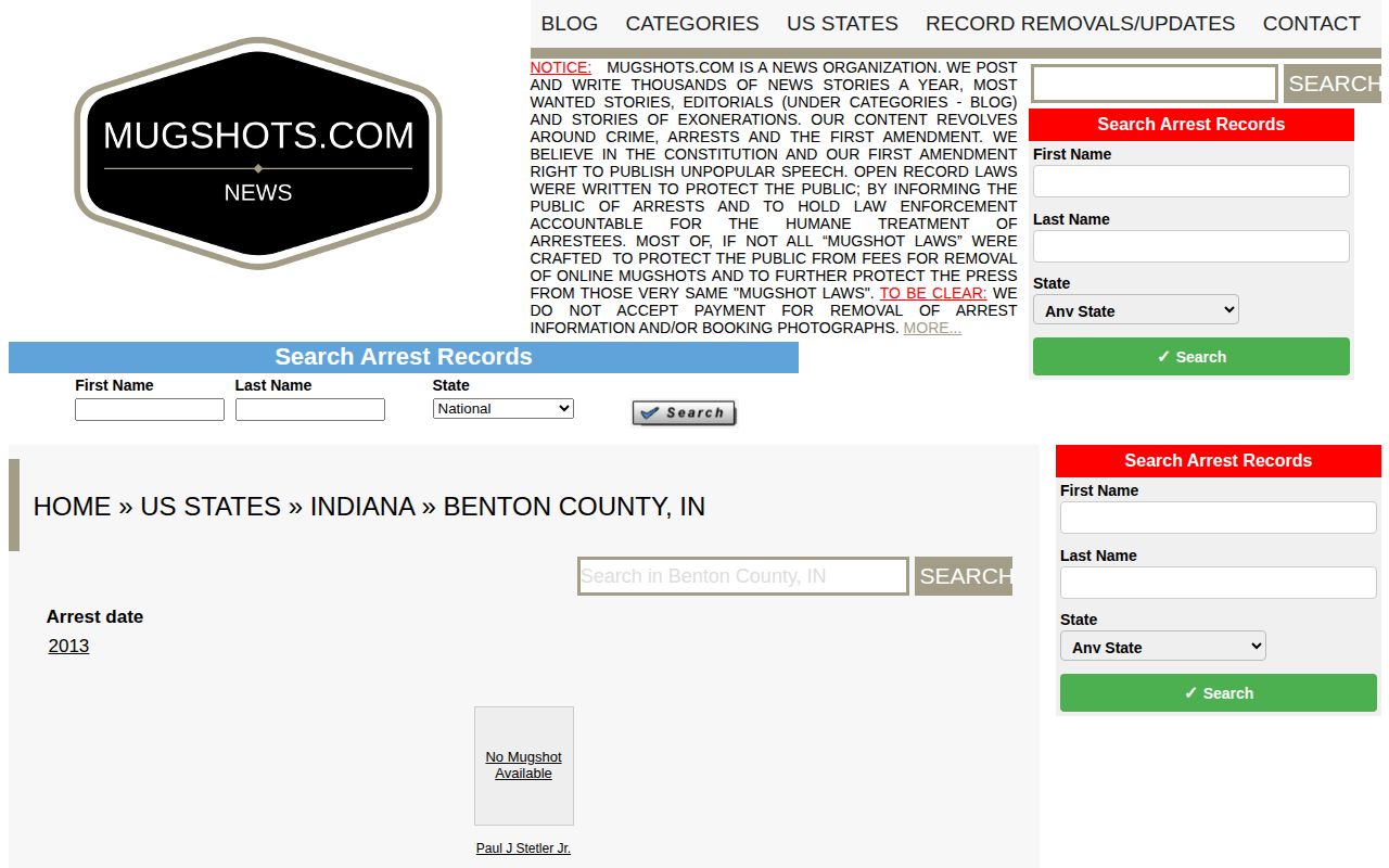 Stale Mugshots.com Benton County arrest record coverage