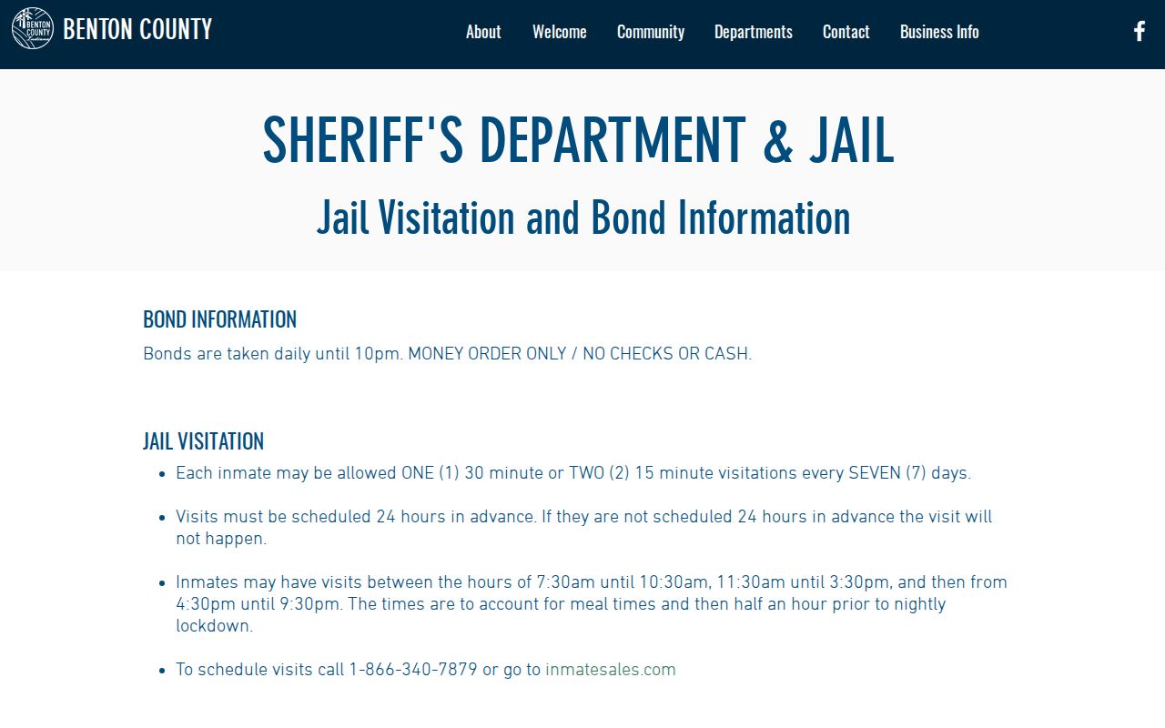 Benton County Jail official visitation and bond record information