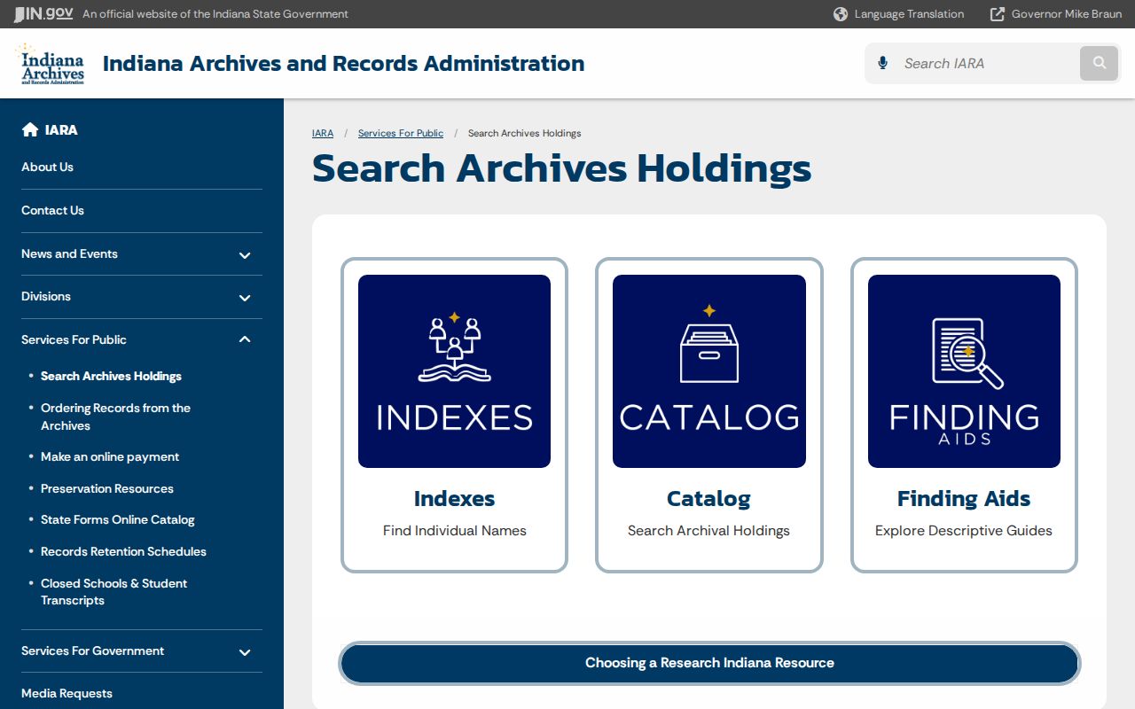Indiana Archives record search for older Benton County and state custody records